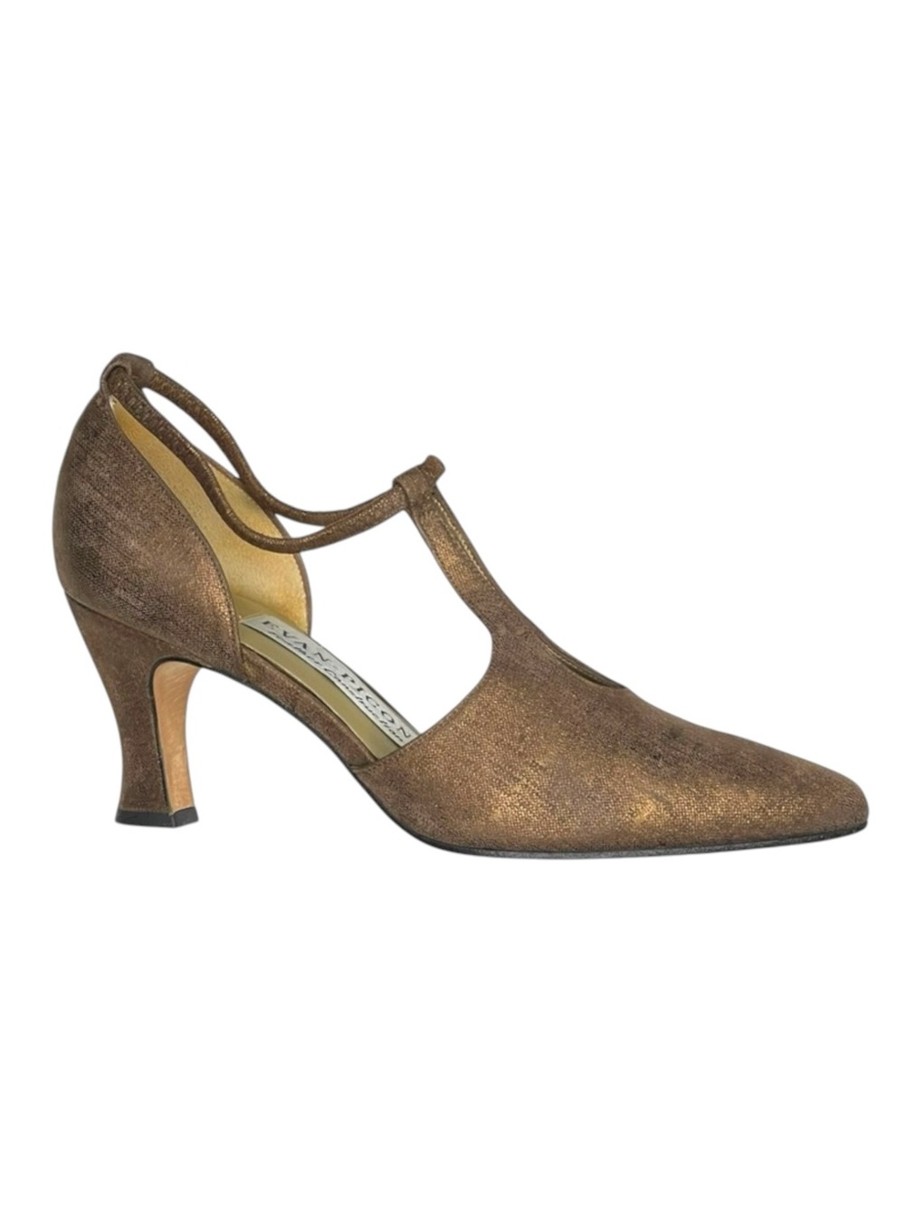 Vintage: Evan Picone 𖣊 T Strap D’Orsay Heels 𖣊 Textured Metallic Bronze 𖣊 7M - Picture 15 of 16